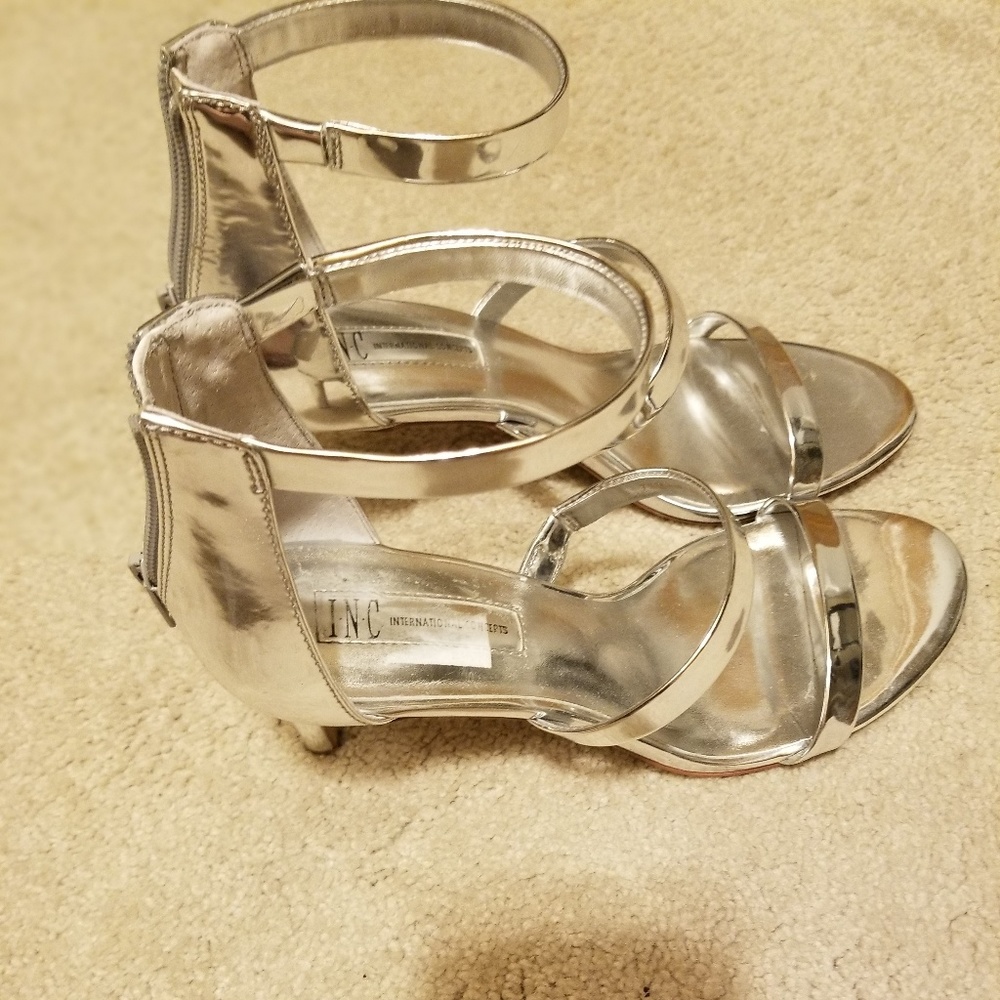 Metallic silver heels